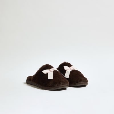 Brown Double Bow Slippers