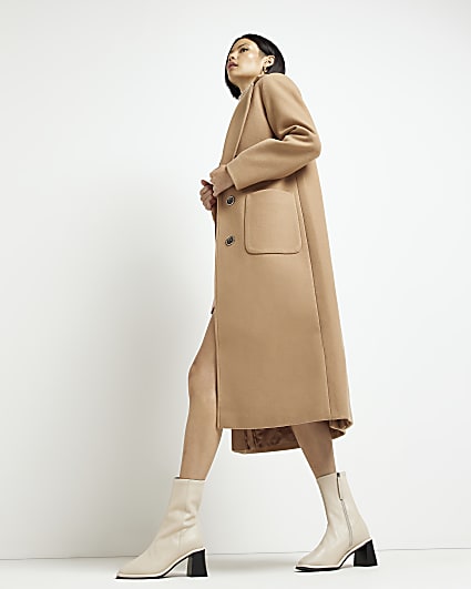 Brown double breasted longline trench coat
