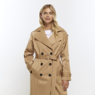 Brown double breasted trench coat | River Island