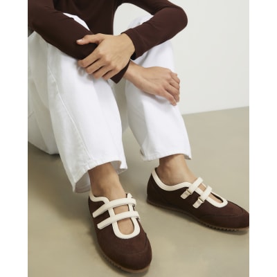 Brown Double Strap Sneakerina Ballet Trainers