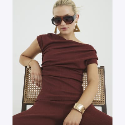 Brown Drape Textured Top