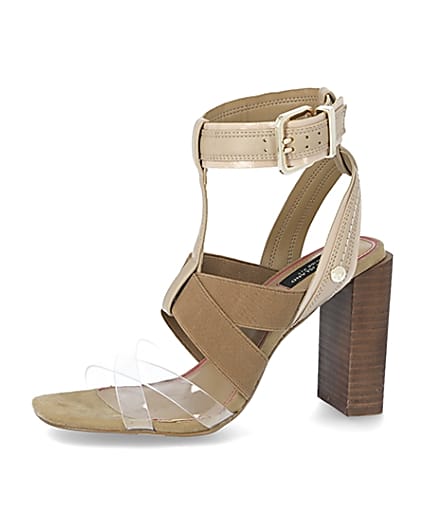 360 degree animation of product Brown elasticated strap wide fit heel sandals frame-2