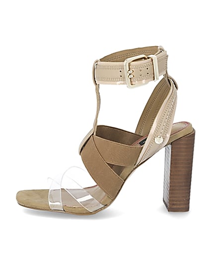 360 degree animation of product Brown elasticated strap wide fit heel sandals frame-3