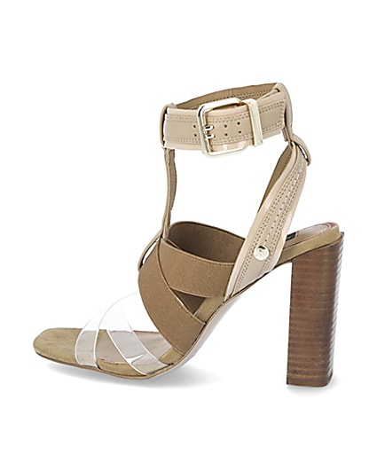 360 degree animation of product Brown elasticated strap wide fit heel sandals frame-4