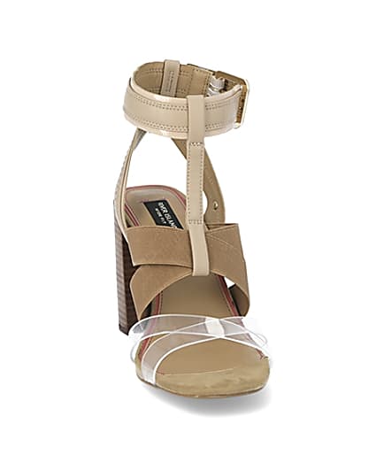 360 degree animation of product Brown elasticated strap wide fit heel sandals frame-20