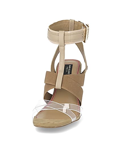 360 degree animation of product Brown elasticated strap wide fit heel sandals frame-22