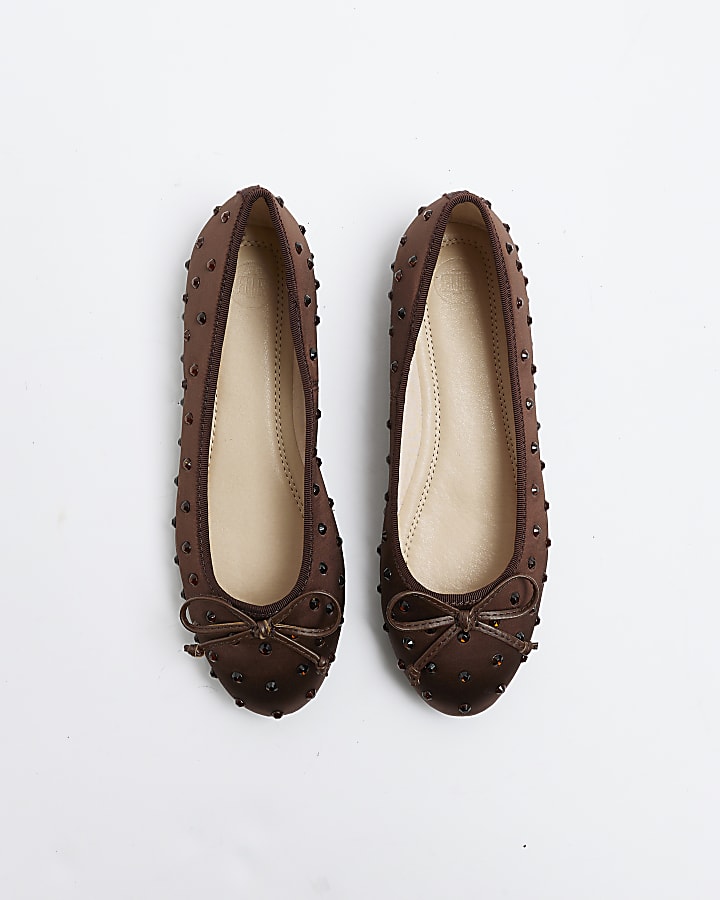 Brown embellished ballet shoes