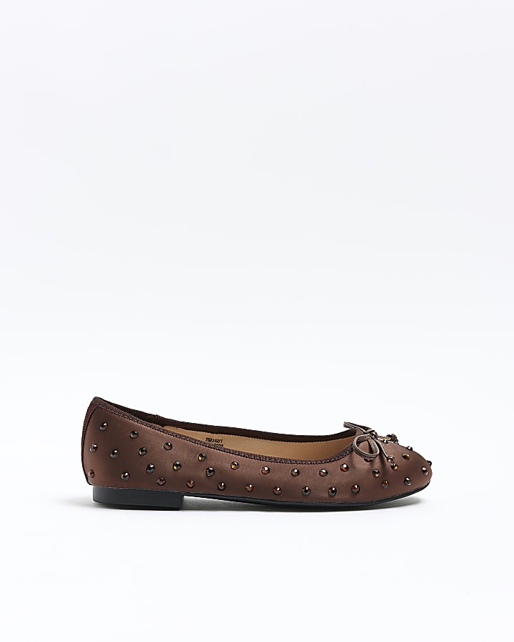Brown embellished ballet shoes