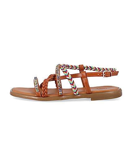 360 degree animation of product Brown embellished flat sandals frame-3