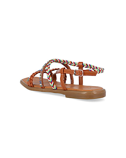 360 degree animation of product Brown embellished flat sandals frame-6