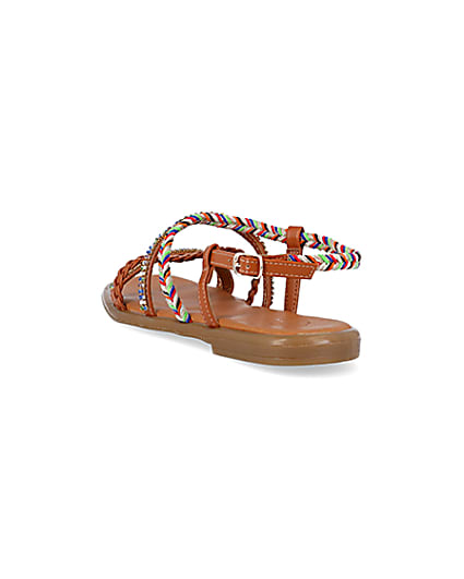 360 degree animation of product Brown embellished flat sandals frame-7