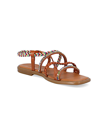 360 degree animation of product Brown embellished flat sandals frame-18
