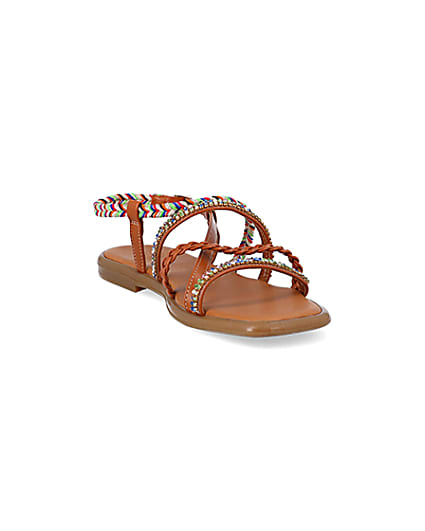 360 degree animation of product Brown embellished flat sandals frame-19