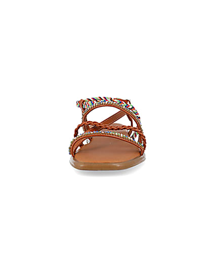 360 degree animation of product Brown embellished flat sandals frame-21