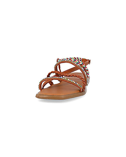360 degree animation of product Brown embellished flat sandals frame-22