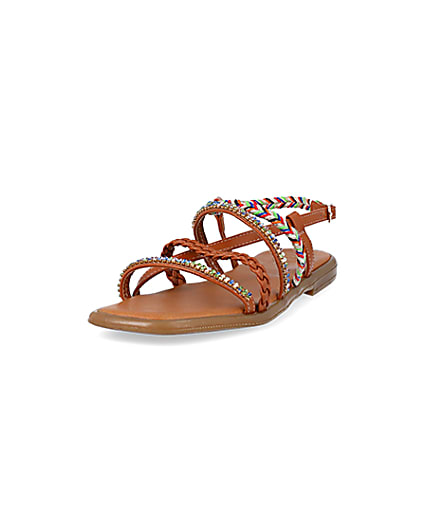 360 degree animation of product Brown embellished flat sandals frame-23