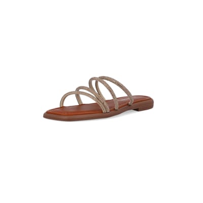360 degree animation of product Brown embellished mule sandals frame-0