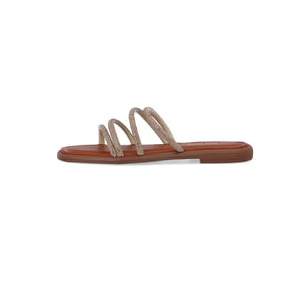 360 degree animation of product Brown embellished mule sandals frame-3