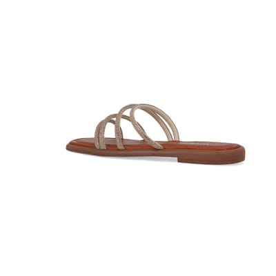 360 degree animation of product Brown embellished mule sandals frame-5