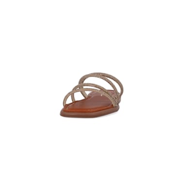 360 degree animation of product Brown embellished mule sandals frame-22