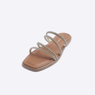 Brown embellished mule sandals