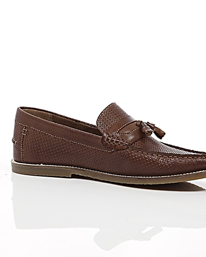 360 degree animation of product Brown embossed leather loafers frame-8