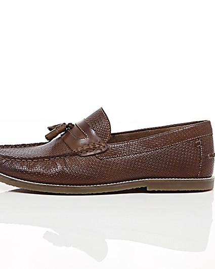 360 degree animation of product Brown embossed leather loafers frame-22