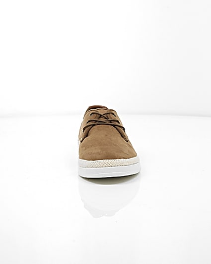 360 degree animation of product Brown espadrille trim lace-up plimsolls frame-4