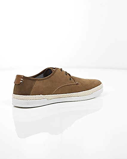 360 degree animation of product Brown espadrille trim lace-up plimsolls frame-12
