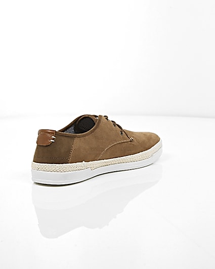 360 degree animation of product Brown espadrille trim lace-up plimsolls frame-13