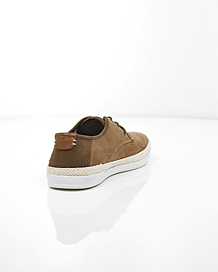 360 degree animation of product Brown espadrille trim lace-up plimsolls frame-14