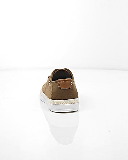 360 degree animation of product Brown espadrille trim lace-up plimsolls frame-16
