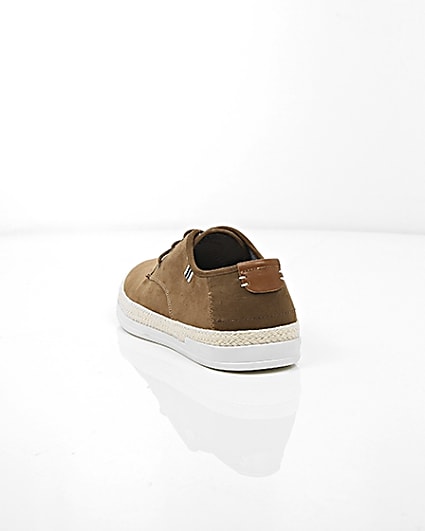 360 degree animation of product Brown espadrille trim lace-up plimsolls frame-17