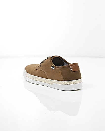 360 degree animation of product Brown espadrille trim lace-up plimsolls frame-18