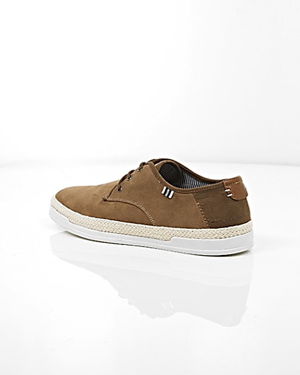 360 degree animation of product Brown espadrille trim lace-up plimsolls frame-19