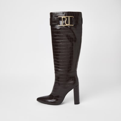 croc knee high boots brown