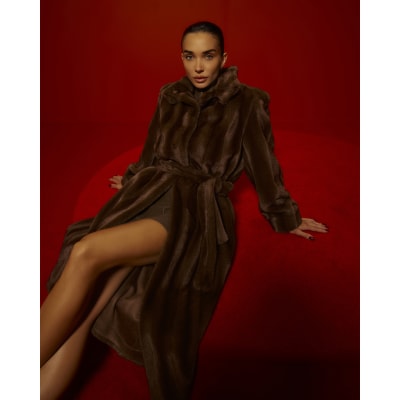 Faux Fur Belted Robe Coat