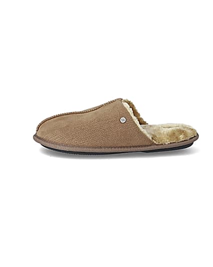 360 degree animation of product Brown faux fur lined mule slippers frame-3