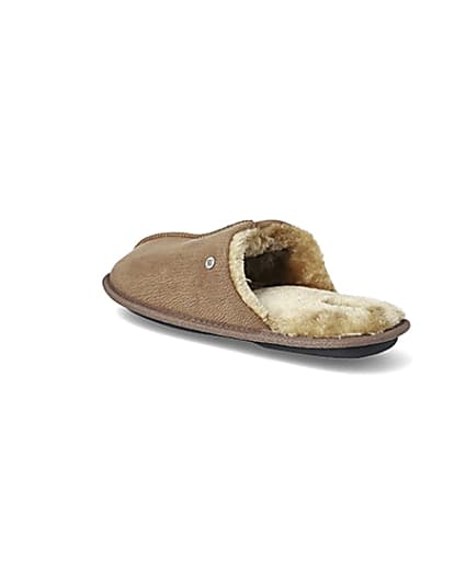 360 degree animation of product Brown faux fur lined mule slippers frame-6