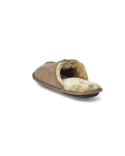 360 degree animation of product Brown faux fur lined mule slippers frame-7