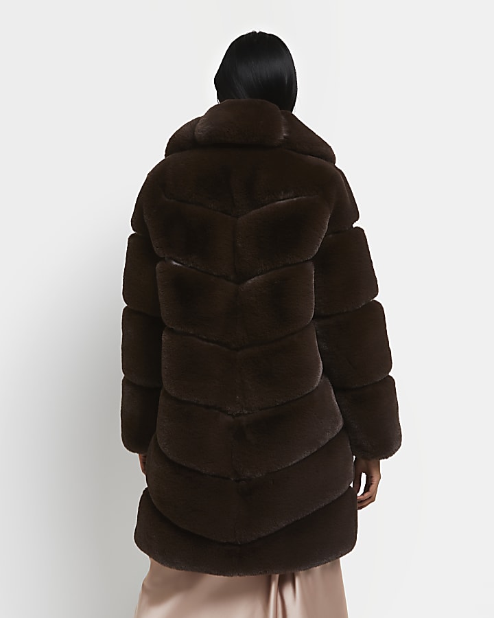 Brown faux fur paneled coat