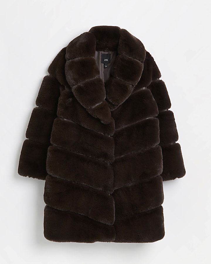 Brown faux fur paneled coat