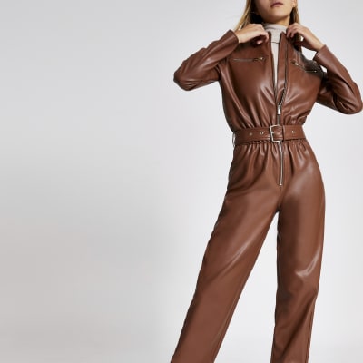 leather overall jumpsuit