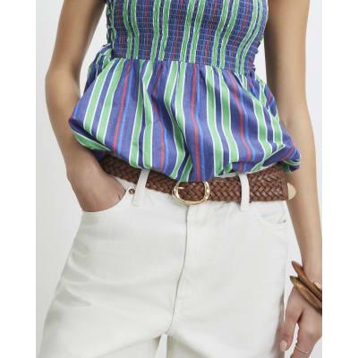 Brown Faux Leather Braided Belt