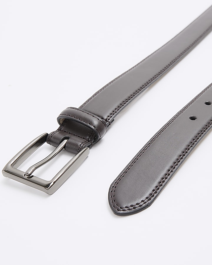 Brown faux leather buckle belt | River Island
