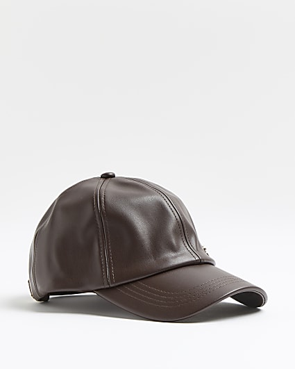 Brown faux leather cap
