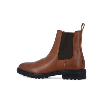 Brown Faux Leather Chelsea boots | River Island