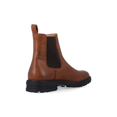 Brown Faux Leather Chelsea boots | River Island