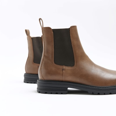 Brown Faux Leather Chelsea boots River Island