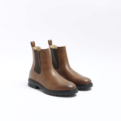 Brown Faux Leather Chelsea boots River Island